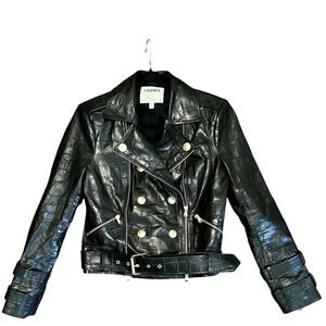 Nwot L’AGENCE Billie Black Croc Embossed Leather Double Breasted Moto Jacket XS